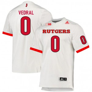 Men Rutgers University #0 Noah Vedral White Stitched Jerseys 911220-624