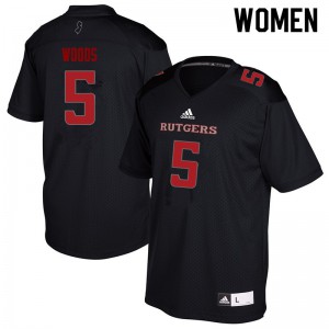 Women's Rutgers Scarlet Knights #5 Paul Woods Black Football Jerseys 402188-241