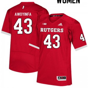 Women's Rutgers Scarlet Knights #43 Dami Awoyinfa Scarlet Football Jerseys 857494-179