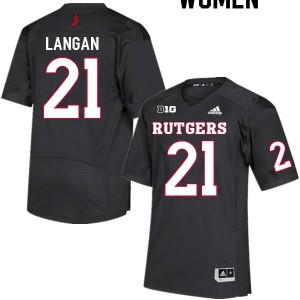 Women's Rutgers University #21 Johnny Langan Black Football Jersey 334858-984
