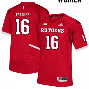 Womens Rutgers #16 Zach Feagles Scarlet Embroidery Jersey 665204-786