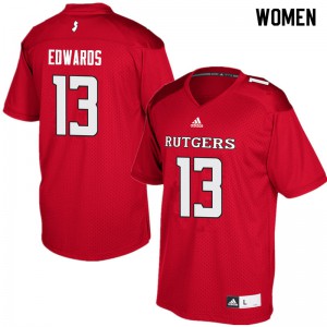 Womens Rutgers University #13 Gus Edwards Red High School Jersey 352411-219