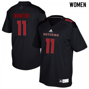 Women Rutgers University #11 Isaiah Wharton Black University Jerseys 957227-397