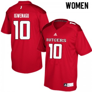 Women's Rutgers Scarlet Knights #10 Zukudo Igwenagu Red Football Jersey 491673-417
