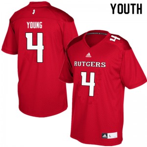 Youth Scarlet Knights #4 Aaron Young Red Embroidery Jersey 173636-547